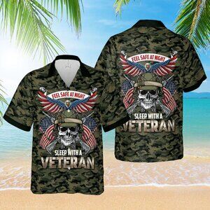 Proud Veteran and Skull Hawaiian Shirt, Soldier Patriotic Aloha Shirt